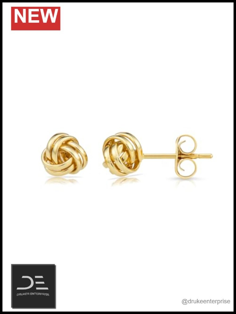 10K Yellow Gold Love Knot Stud Earrings Pushback Closure